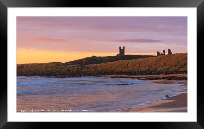 Dunstanburgh Castle, Serenity at Dawn Framed Mounted Print by Alan Dunnett