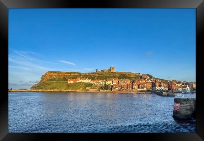Whitby Harbour and the Old Town Framed Print by Derek Beattie