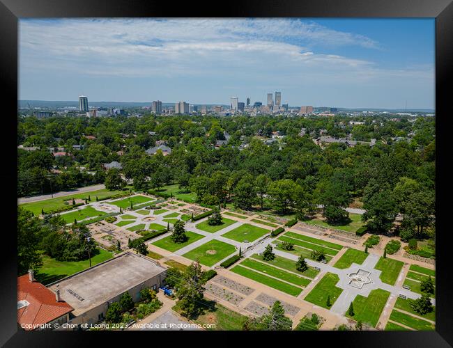 Aerial view of the Woodward Park and Tulsa cityscape Framed Print by Chon Kit Leong