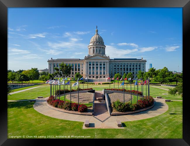 Aerial view of the Oklahoma State Capitol and dowtown cityscape Framed Print by Chon Kit Leong