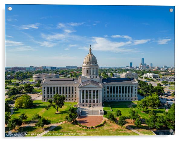 Aerial view of the Oklahoma State Capitol and downtown cityscape Acrylic by Chon Kit Leong