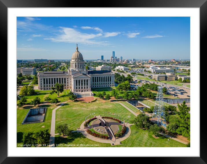 Aerial view of the Oklahoma State Capitol and downtown cityscape Framed Mounted Print by Chon Kit Leong