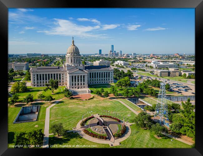 Aerial view of the Oklahoma State Capitol and downtown cityscape Framed Print by Chon Kit Leong