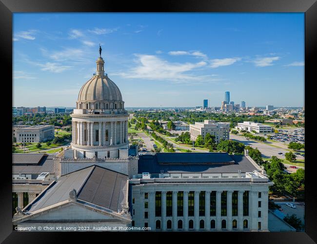 Aerial view of the Oklahoma State Capitol and downtown cityscape Framed Print by Chon Kit Leong