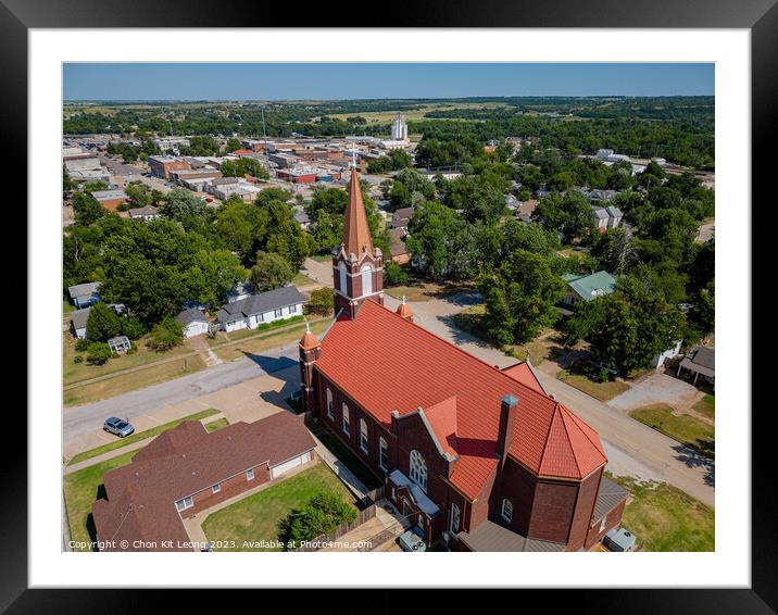 Aerial view of the Saint Rose of Lima Catholic Church and Perry  Framed Mounted Print by Chon Kit Leong