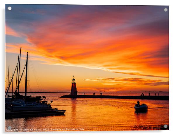 Beautiful sunset landscape of Lake Hefner Acrylic by Chon Kit Leong