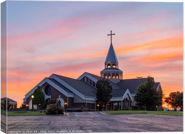 Sunset view of the St Monica Catholic Church Canvas Print by Chon Kit Leong
