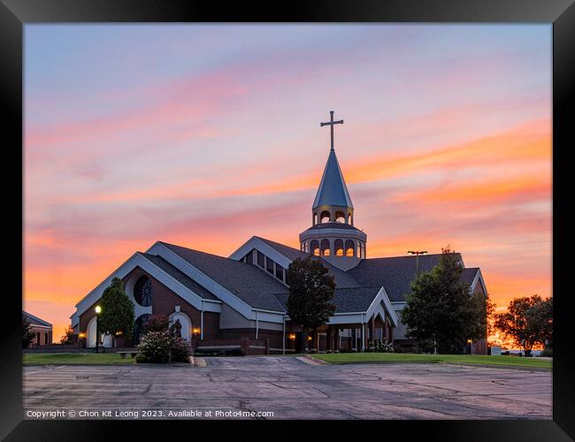 Sunset view of the St Monica Catholic Church Framed Print by Chon Kit Leong