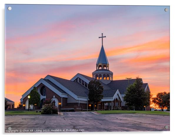 Sunset view of the St Monica Catholic Church Acrylic by Chon Kit Leong