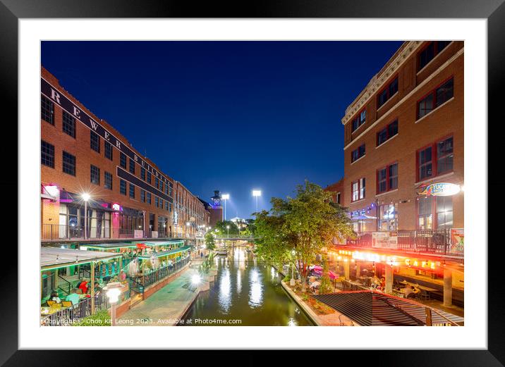Night view of the Bricktown Framed Mounted Print by Chon Kit Leong