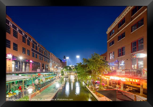 Night view of the Bricktown Framed Print by Chon Kit Leong