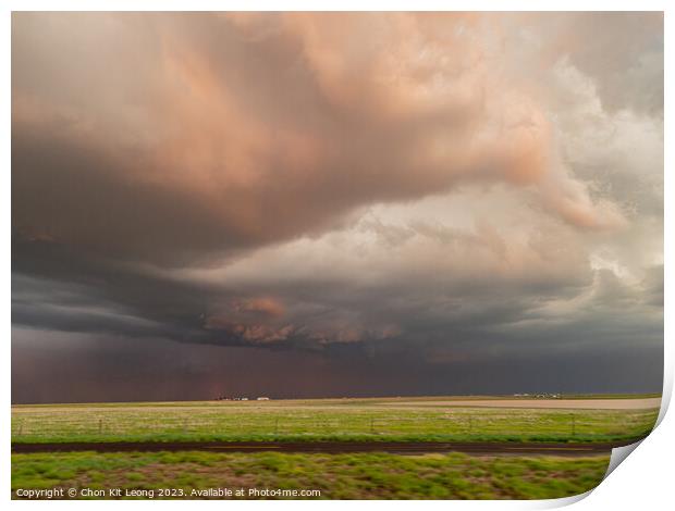 Thunderstorm over the sky in Amarillo country side area Print by Chon Kit Leong