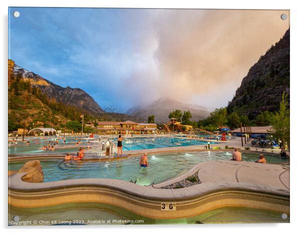 Sunset view of Ouray Hot Springs Pool and Fitness Center of Oura Acrylic by Chon Kit Leong