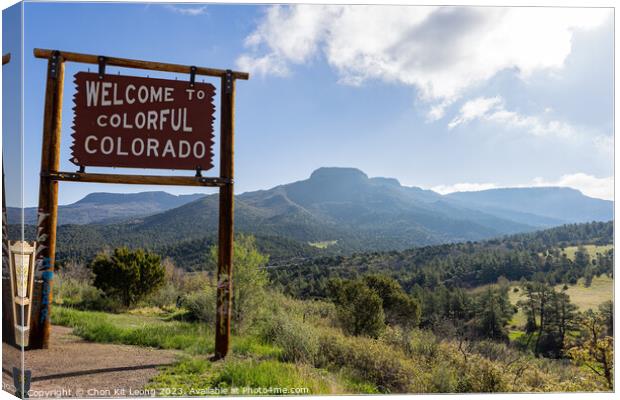 Sunny view of the Welcome to Colorful Colorado sign Canvas Print by Chon Kit Leong