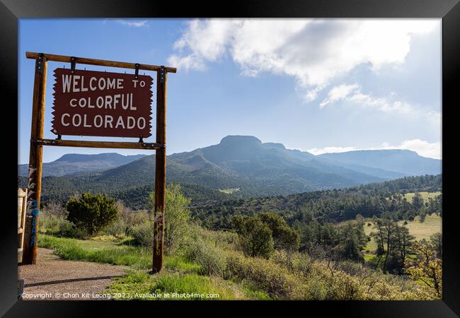 Sunny view of the Welcome to Colorful Colorado sign Framed Print by Chon Kit Leong