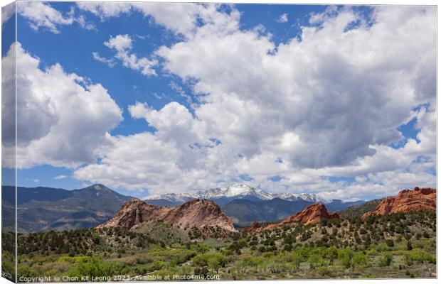 Sunny exterior view of landscape of Garden of the Gods Canvas Print by Chon Kit Leong