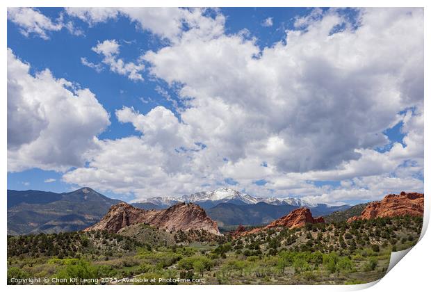 Sunny exterior view of landscape of Garden of the Gods Print by Chon Kit Leong