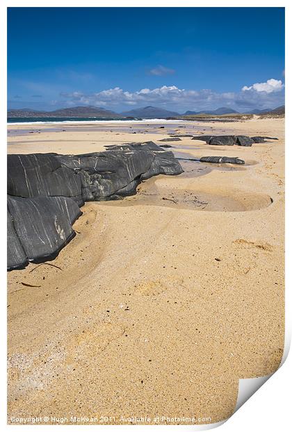 Landscape, Traigh Mhor beach, Finger of rock Print by Hugh McKean