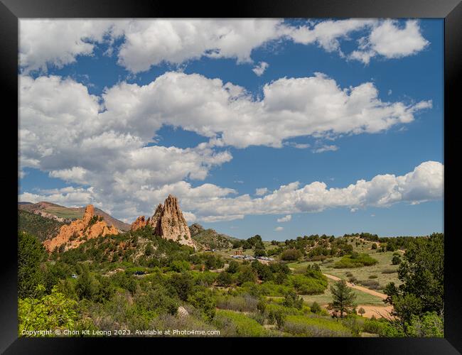 Sunny exterior view of landscape of Garden of the Gods Framed Print by Chon Kit Leong