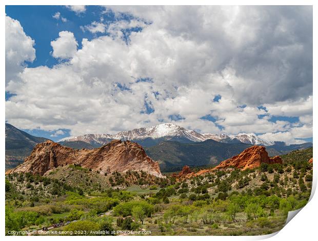 Sunny exterior view of landscape of Garden of the Gods Print by Chon Kit Leong