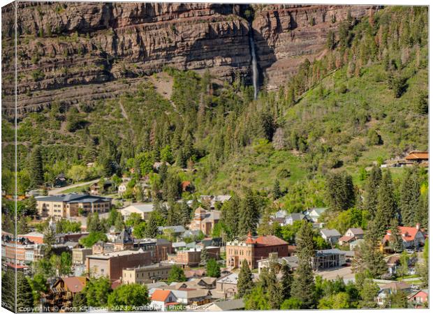 Sunny view of the Cascade Falls landscape and cityscape in Ouray Canvas Print by Chon Kit Leong