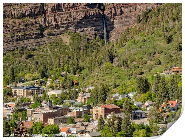 Sunny view of the Cascade Falls landscape and cityscape in Ouray Print by Chon Kit Leong