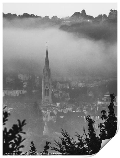 Morning Mist around St John The Evangelist's Churc Print by Rowena Ko