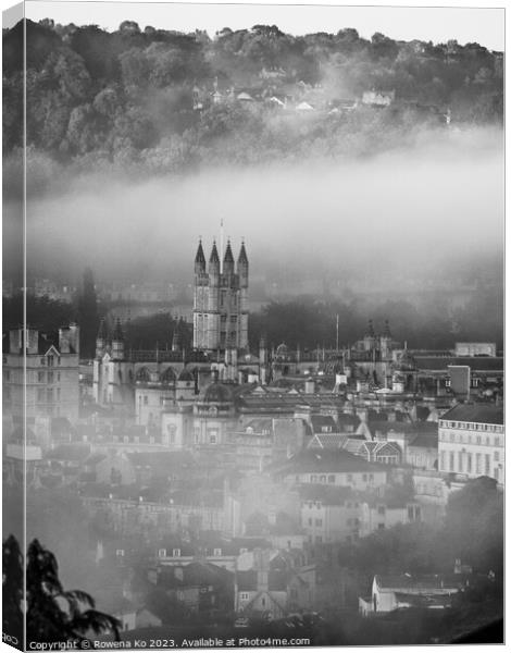 Bath Abbey Veiled in Morning Mist Canvas Print by Rowena Ko