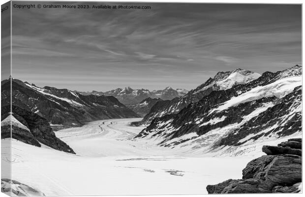 Aletsch Glacier from Junfraujoch monochrome Canvas Print by Graham Moore