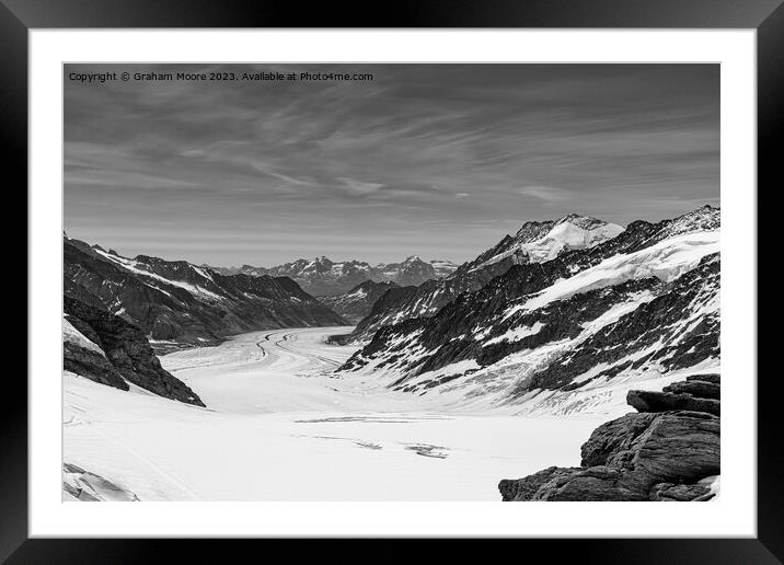 Aletsch Glacier from Junfraujoch monochrome Framed Mounted Print by Graham Moore