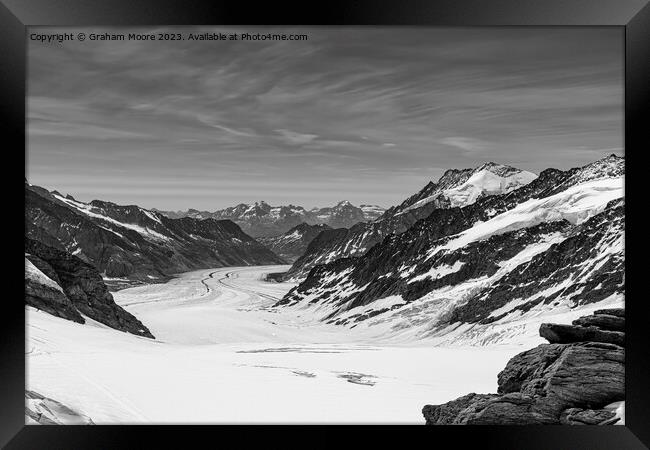 Aletsch Glacier from Junfraujoch monochrome Framed Print by Graham Moore