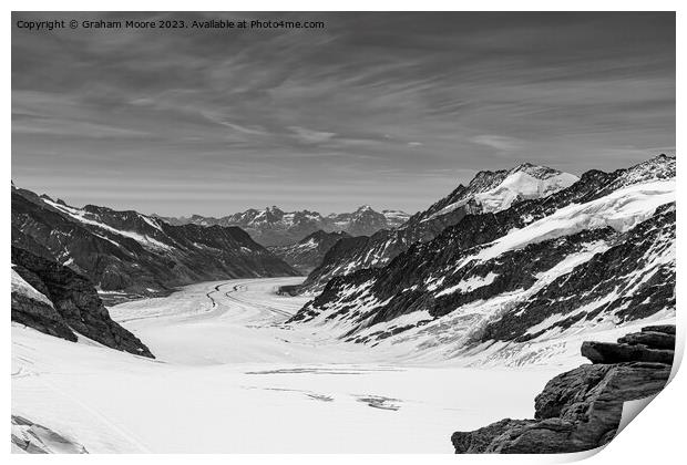 Aletsch Glacier from Junfraujoch monochrome Print by Graham Moore