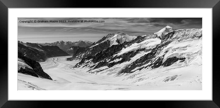 Aletsch Glacier panorama monochrome Framed Mounted Print by Graham Moore