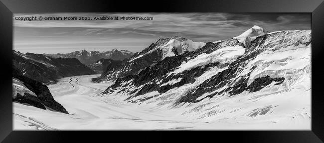 Aletsch Glacier panorama monochrome Framed Print by Graham Moore
