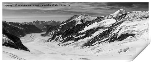 Aletsch Glacier panorama monochrome Print by Graham Moore