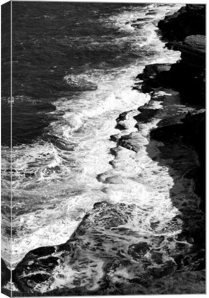 Waves on the rocks, Filey Brigg 3, monochrome Canvas Print by Paul Boizot