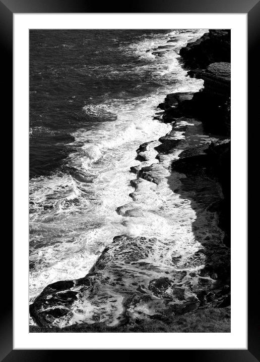 Waves on the rocks, Filey Brigg 3, monochrome Framed Mounted Print by Paul Boizot