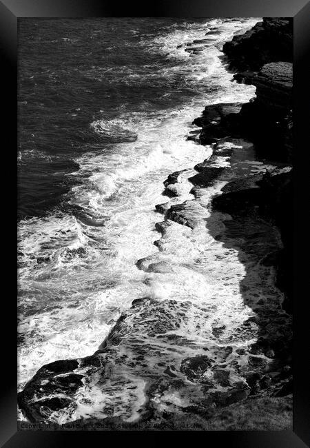 Waves on the rocks, Filey Brigg 3, monochrome Framed Print by Paul Boizot