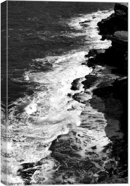 Waves on the rocks, Filey Brigg 4, monochrome Canvas Print by Paul Boizot