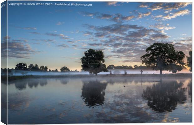 ghostly mist hovering over ponds at Bushy Park Canvas Print by Kevin White