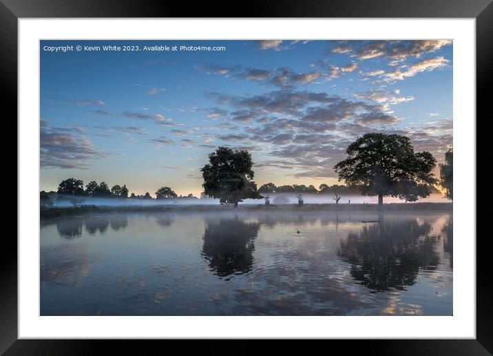 ghostly mist hovering over ponds at Bushy Park Framed Mounted Print by Kevin White