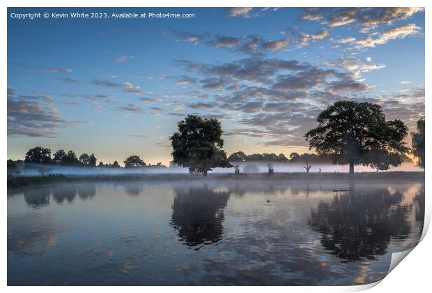 ghostly mist hovering over ponds at Bushy Park Print by Kevin White