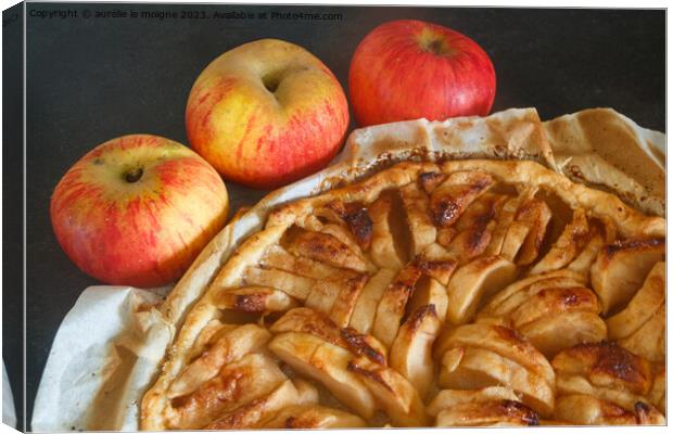 Apple tart and three apples Canvas Print by aurélie le moigne