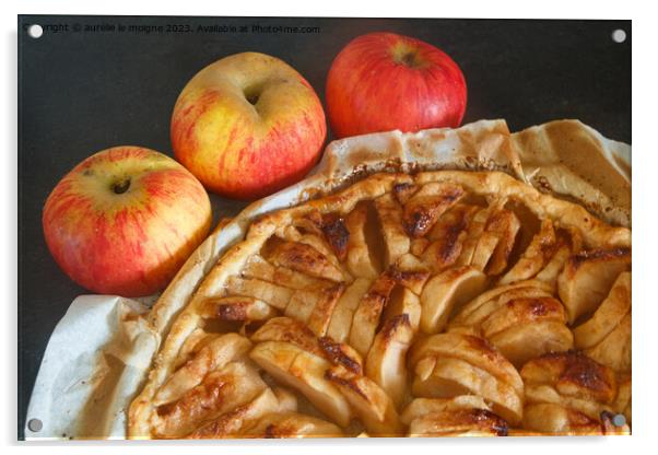 Apple tart and three apples Acrylic by aurélie le moigne