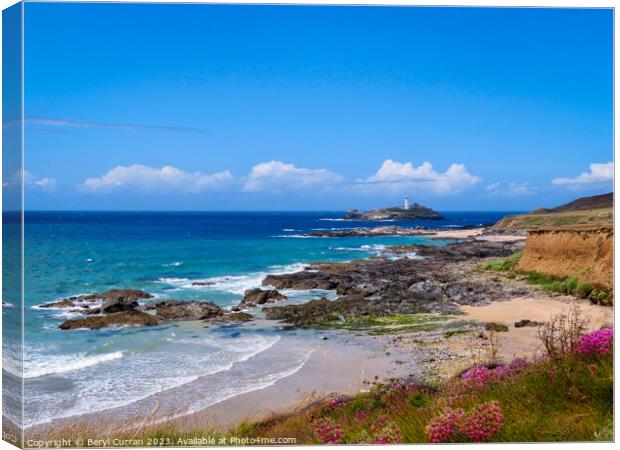Panoramic Seascape of Godrevy Lighthouse Canvas Print by Beryl Curran