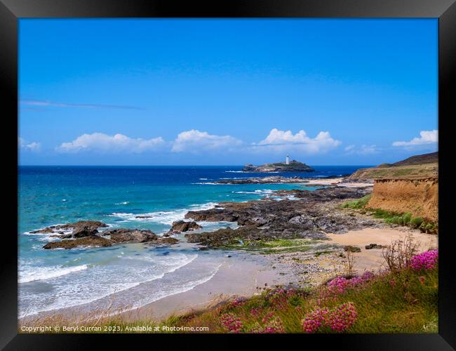 Panoramic Seascape of Godrevy Lighthouse Framed Print by Beryl Curran