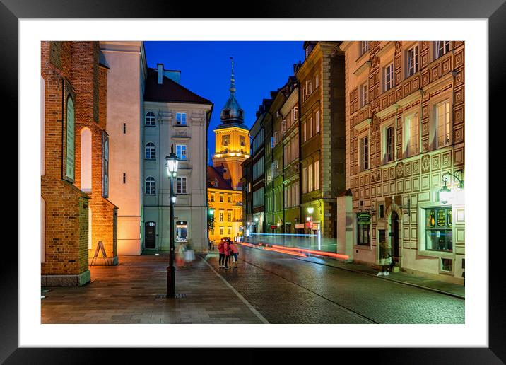 Street In Warsaw Old Town At Night Framed Mounted Print by Artur Bogacki