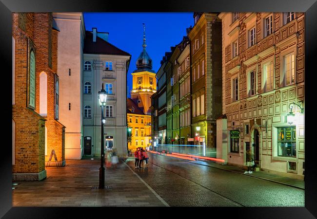 Street In Warsaw Old Town At Night Framed Print by Artur Bogacki