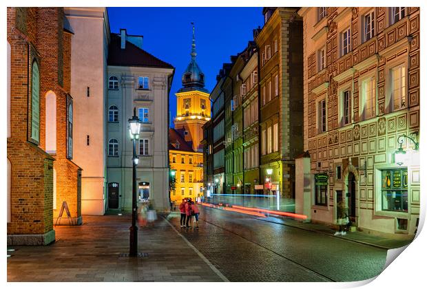 Street In Warsaw Old Town At Night Print by Artur Bogacki