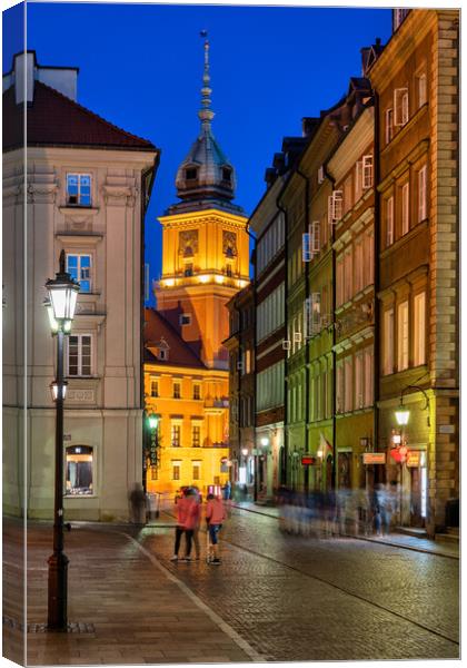 Warsaw Old Town By Night In Poland Canvas Print by Artur Bogacki